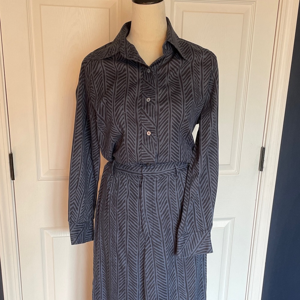 Vintage Ah! Austin Hill Matching Button Down Shirt & Pants Set Blue/Black Small